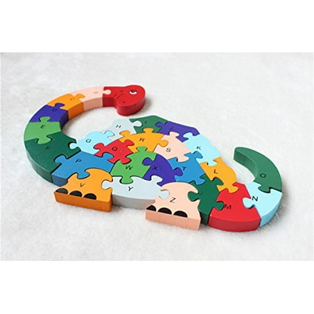 3 4 5 Year Old and Up DD Wooden Jigsaw Puzzles Winding Dinosaur Toys for Preschool Letter & Numbers Puzzles Educational Toys for Toddlers/Kids/Children/Boys/Girls 